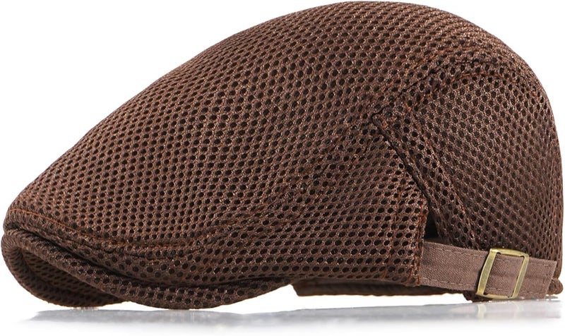 Xinveen Men's Mesh Cap Breathable Summer Newsboy Hat Adjustable Beret Ivy Cap Irish Cabbie Driving Hunting Hats - Image 1